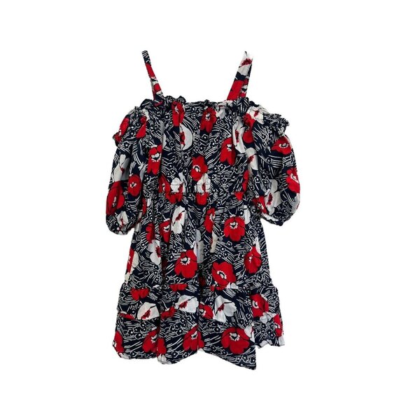 Janie and Jack Puff Sleeve Floral Dress Size 5 Blue Red White - Picture 2 of 5